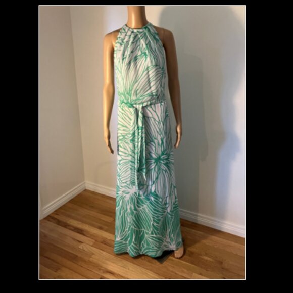 R&K Green & White High-Neck Sleeveless Maxi Dress 18 - Picture 1 of 8
